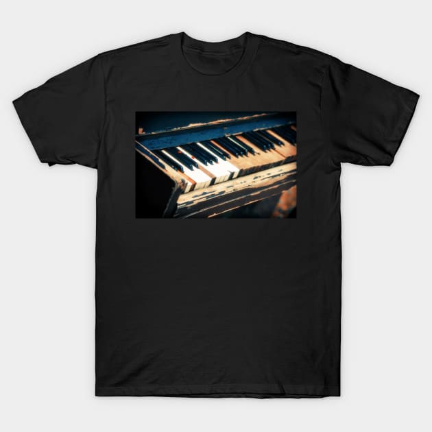 Old Piano in Autumn Park T-Shirt by cinema4design